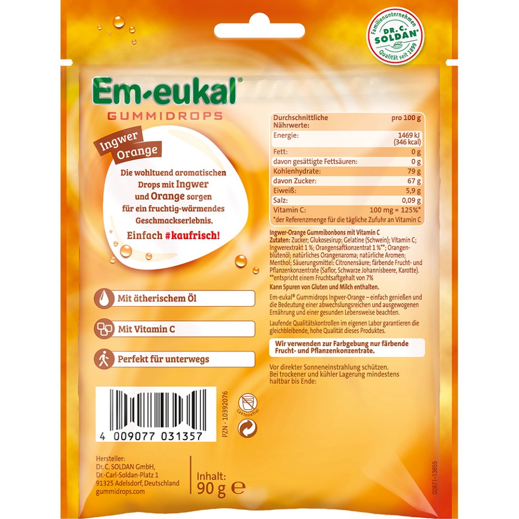 EM-EUKAL Gummidrops Ingwer-Orange zuckerhaltig