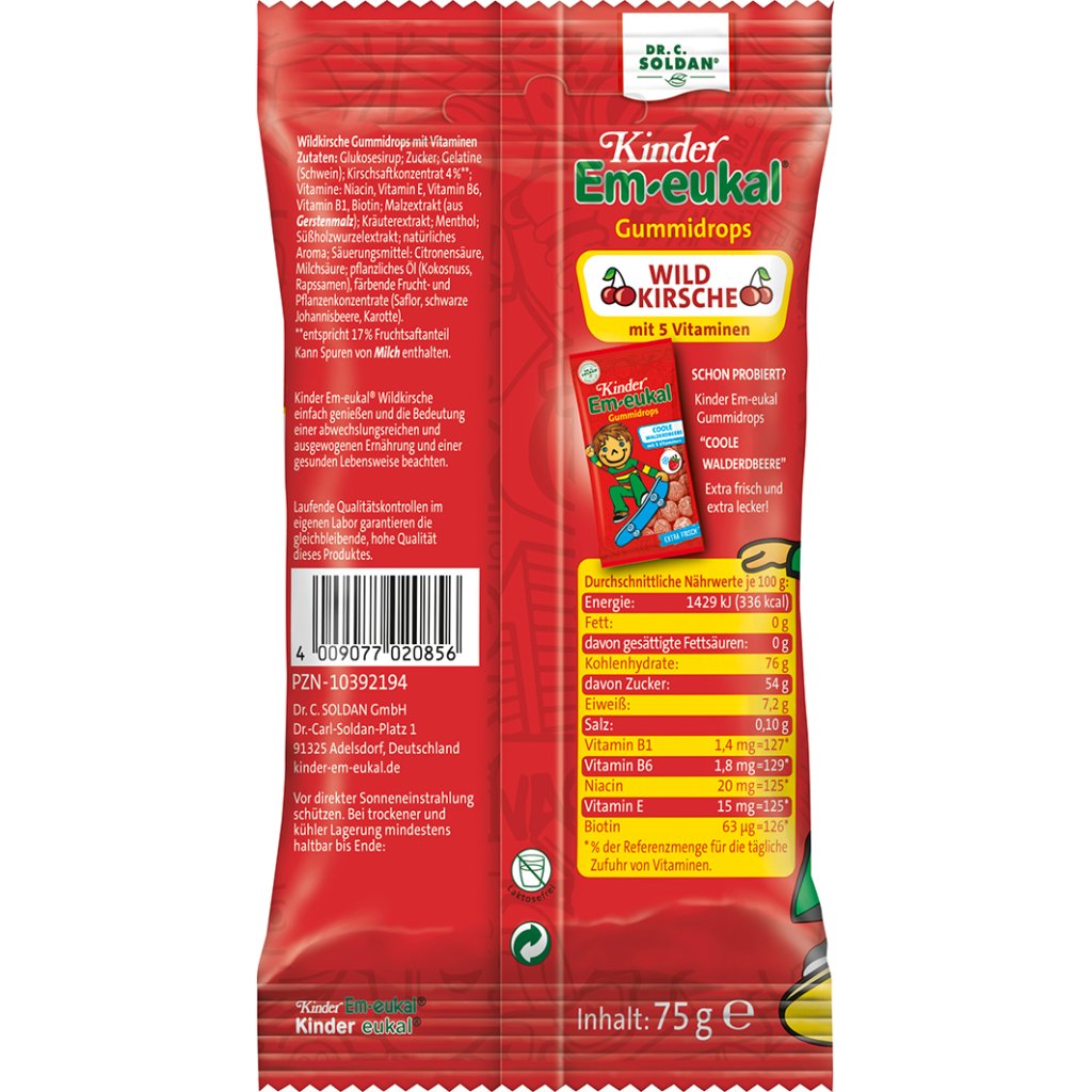 EM-EUKAL Kinder Gummidrops Wildkirsche zuckerhalt.