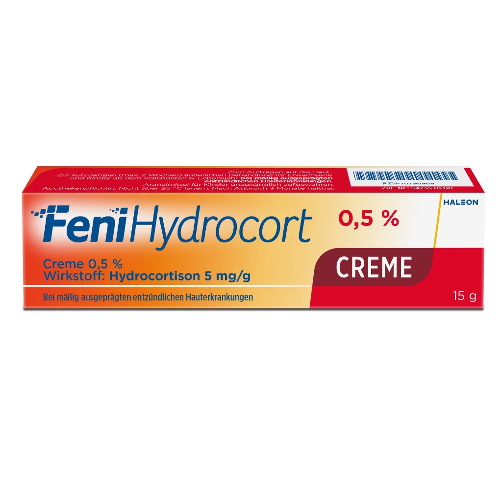 FeniHydrocort Creme 0,5 %, Hydrocortison 5 mg/g, wirksam bei Hautentzündungen, 15 g