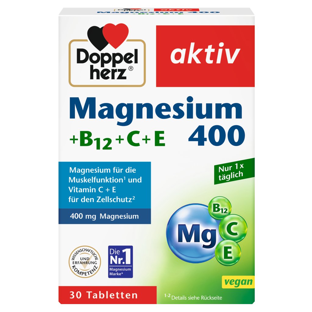 Doppelherz Magnesium 400 + B12 + C + E Muskelfunktion + Energiestoffwechsel
