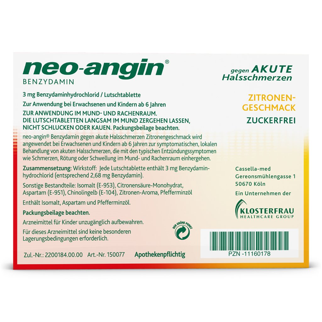 NEO-ANGIN Benzydamin akute Halsschmerzen Zitrone