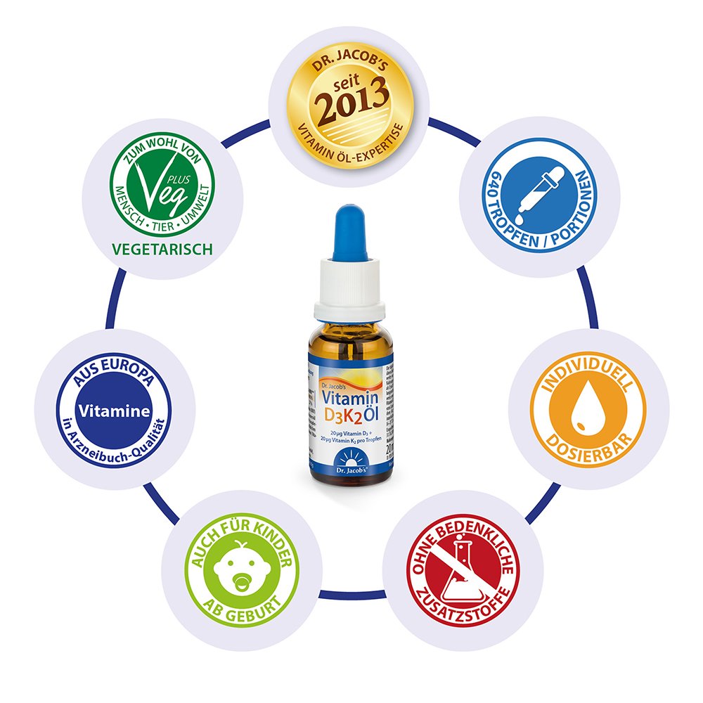 Dr. Jacob's Vitamin D3K2 Öl 800 IE/20 mcg D3+K2 640 Tropfen
