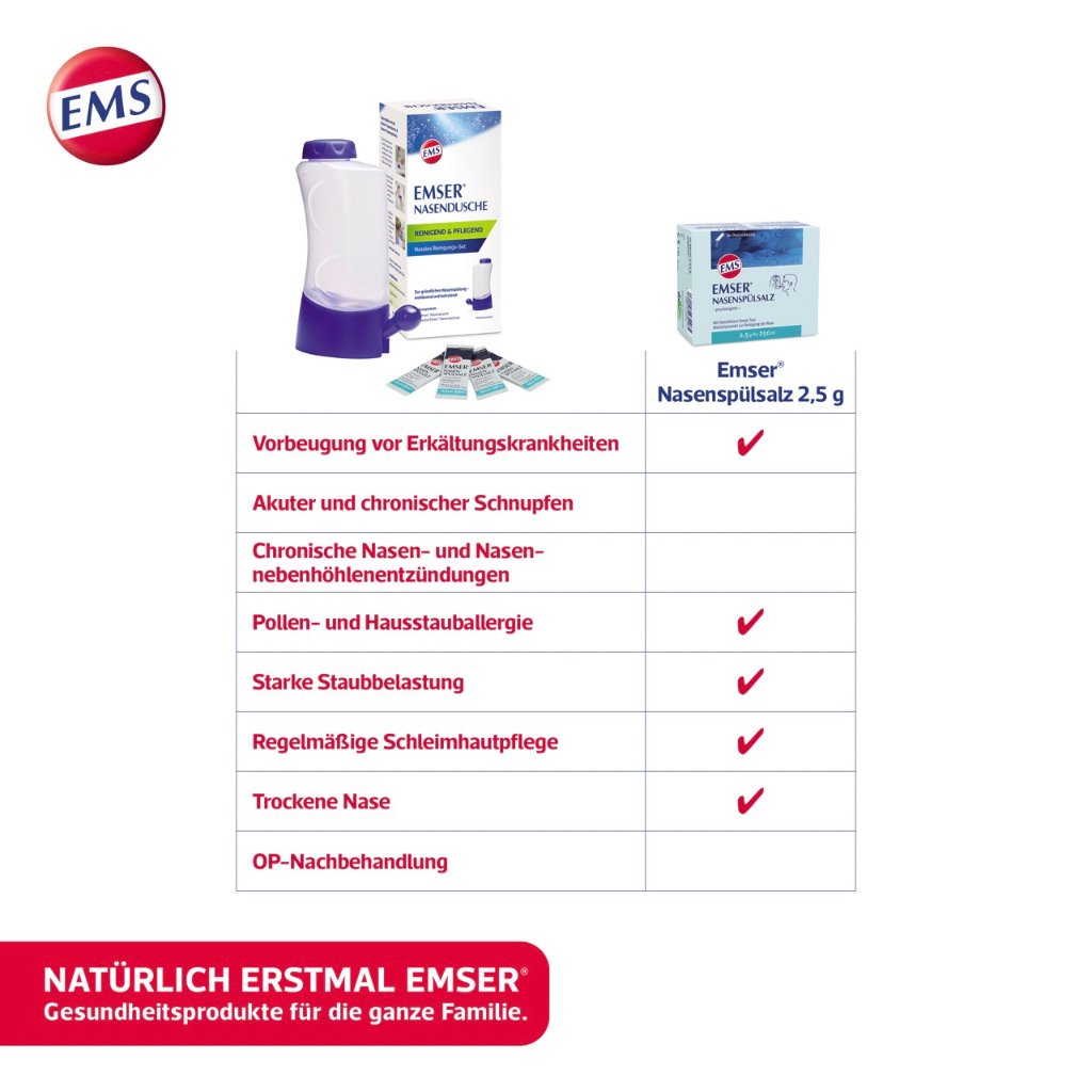 EMSER Nasendusche mit 4 Btl.Nasenspülsalz