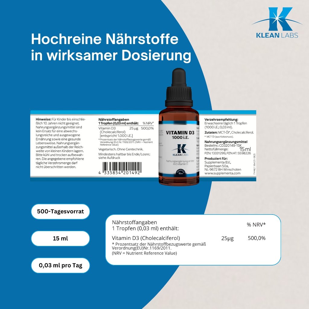 Klean Labs Vitamin D3 1000 i.E. pro Tropfen