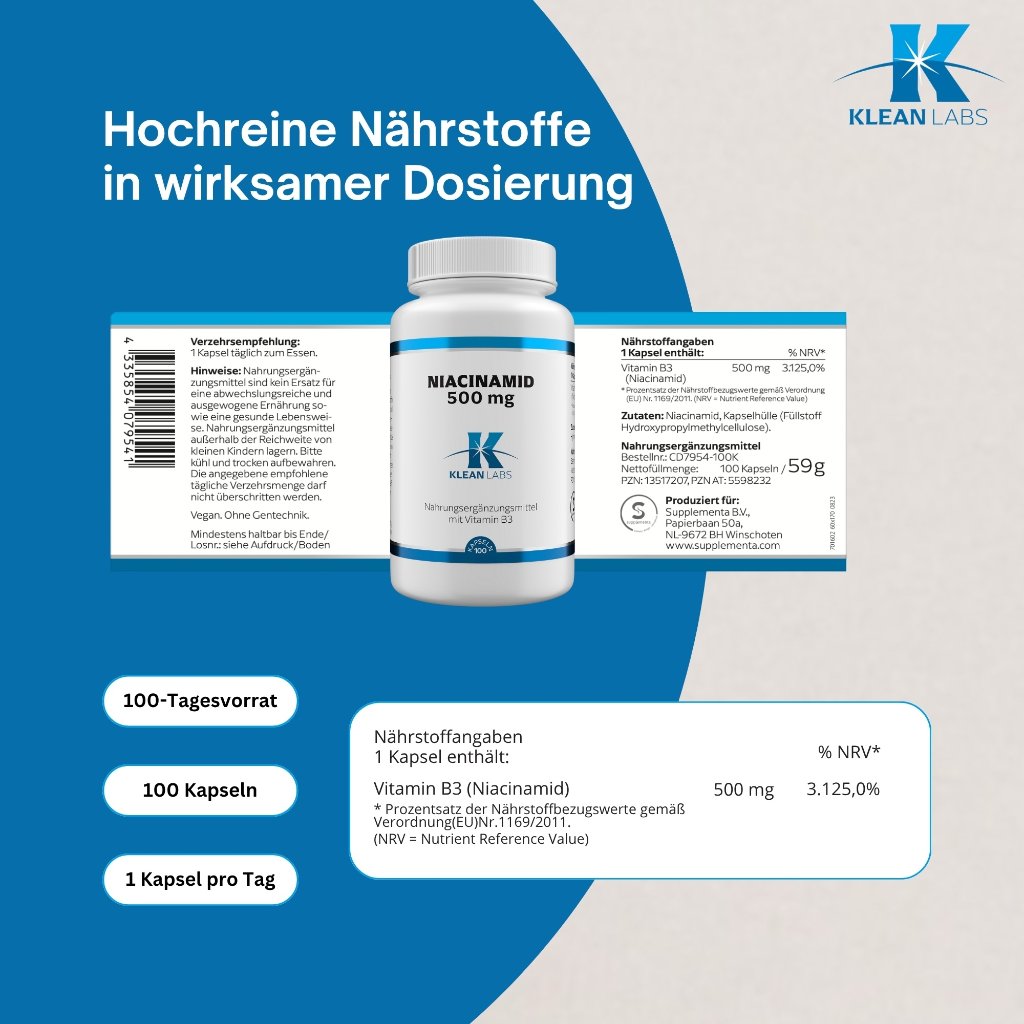 Klean Labs Niacinamid (B3) 500 mg