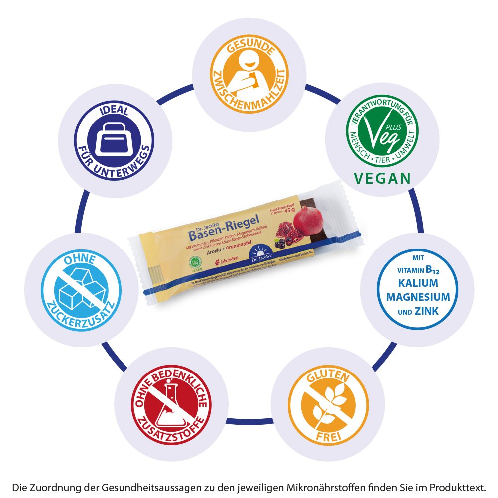 Dr.Jacob's Basen-Riegel Granatapfel Frucht Protein B12 vegan