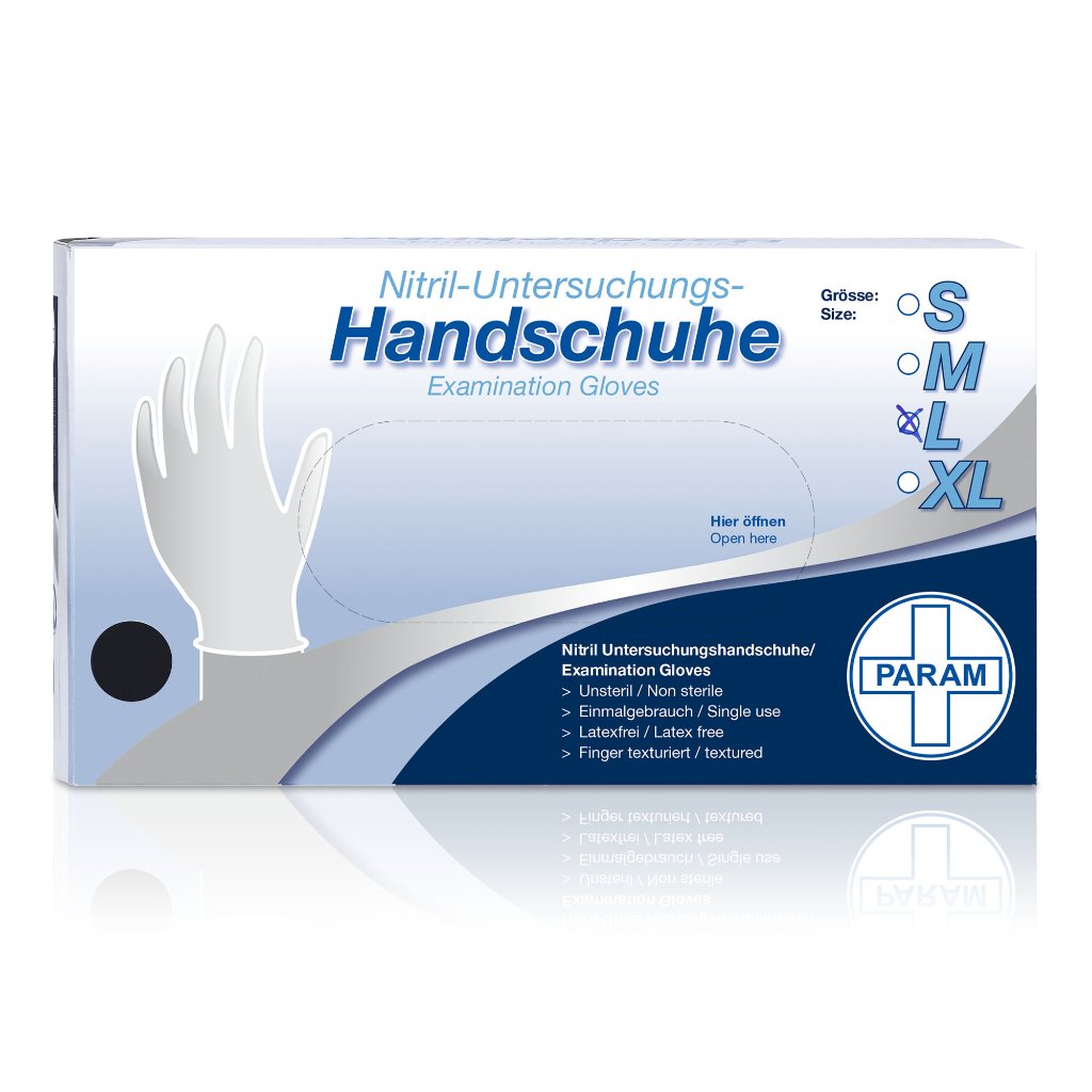 PARAM Einweg-Handschuhe aus Nitril, puderfrei, schwarz, Größe L, 100 Stück