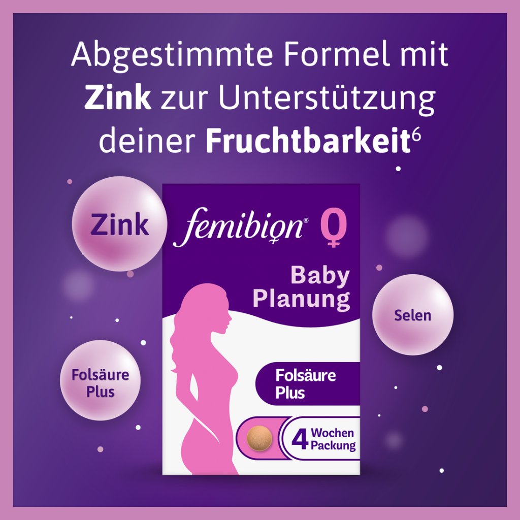 Femibion® 0 BabyPlanung, Tägliches Nahrungsergänzungsmittel während der Babyplanung, Mit Folsäure Plus ², 4-Wochen-Packung, 28 Tabletten