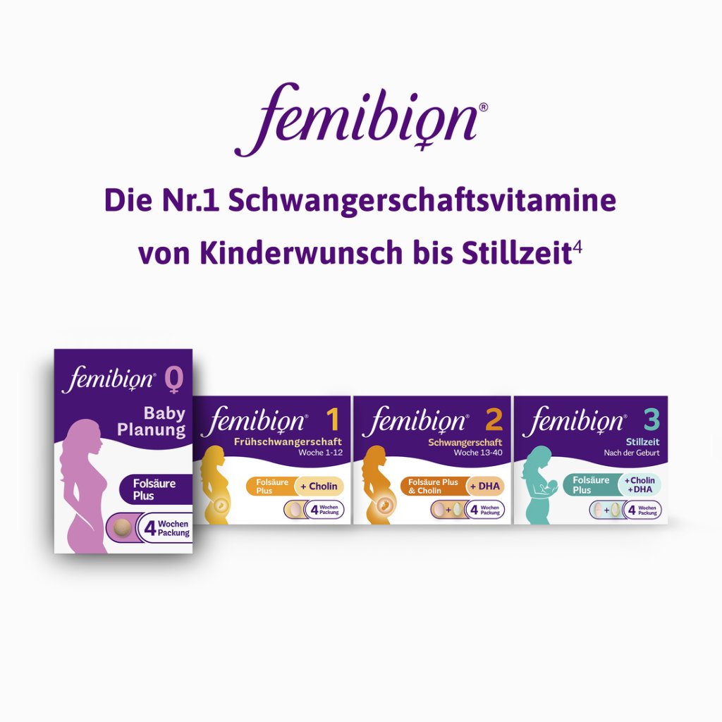 Femibion® 0 BabyPlanung, Tägliches Nahrungsergänzungsmittel während der Babyplanung, Mit Folsäure Plus ², 4-Wochen-Packung, 28 Tabletten