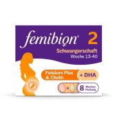 Femibion® 2 Schwangerschaft, Tägliches Nahrungsergänzungsmittel für SSW 13-40, Mit Folsäure Plus ³, Cholin, DHA, 8-Wochen-Pack, 2x 56 Stück