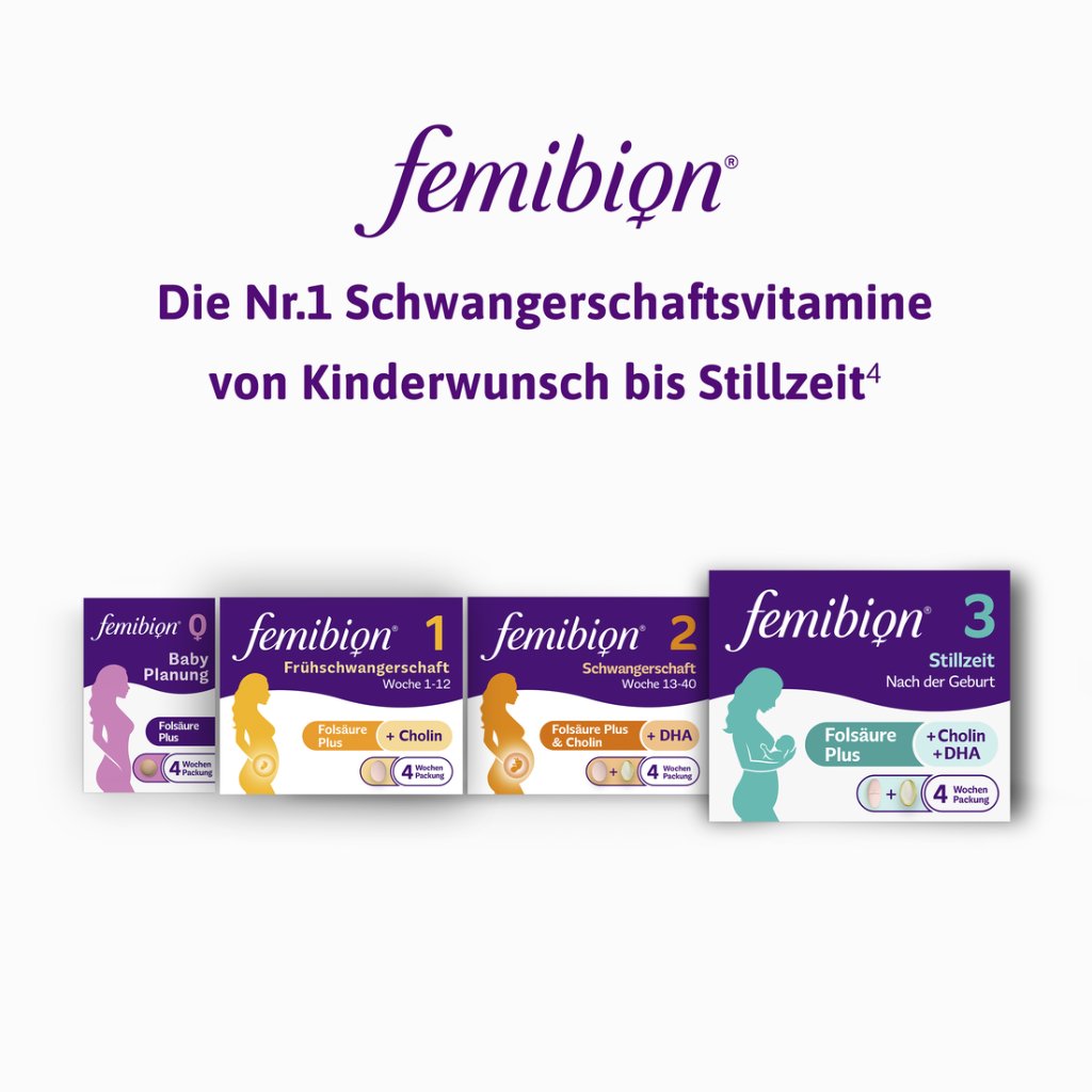 Femibion® 3 Stillzeit, Tägliches Nahrungsergänzung für die Laktation, Mit Cholin, DHA, Folsäure, Metafolin®, 4-Wochen-Pack, 2 x 28 Stück