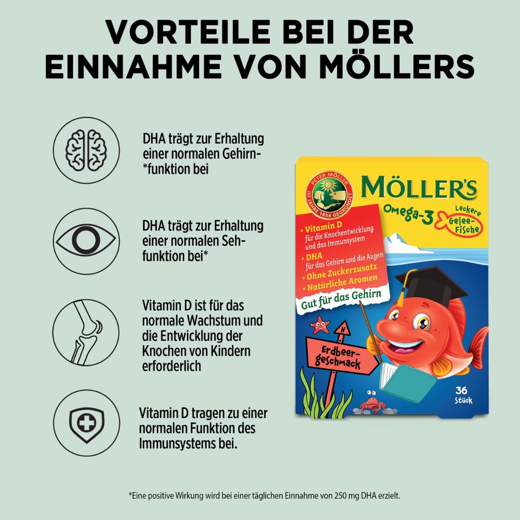 MÖLLER'S Omega-3 Gelee Fisch Erdbeere Kautabletten