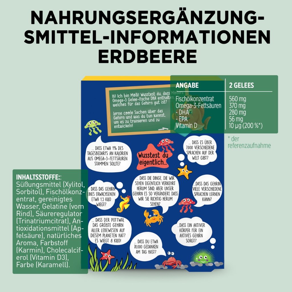 MÖLLER'S Omega-3 Gelee Fisch Erdbeere Kautabletten
