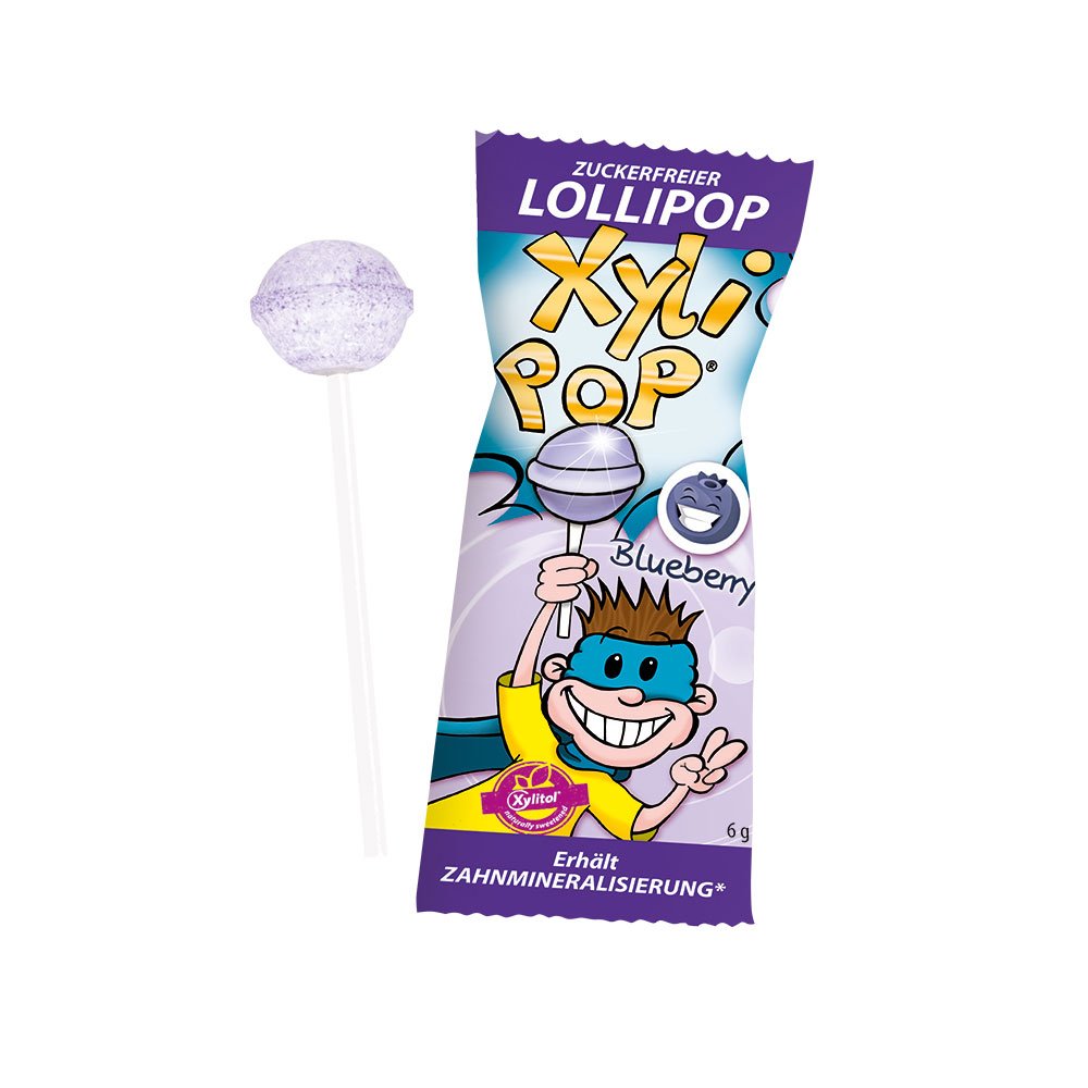 MIRADENT XyliPOP Lolli Zahnpflegelolli Blaubeere