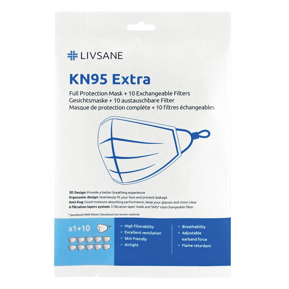 LIVSANE KN95 extra Gesichtsmaske+10 Filter
