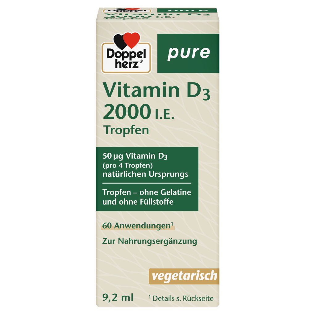 Doppelherz pure Vitamin D3 2000 I.E. Tropfen - Ohne Gelatine und Füllstoffe