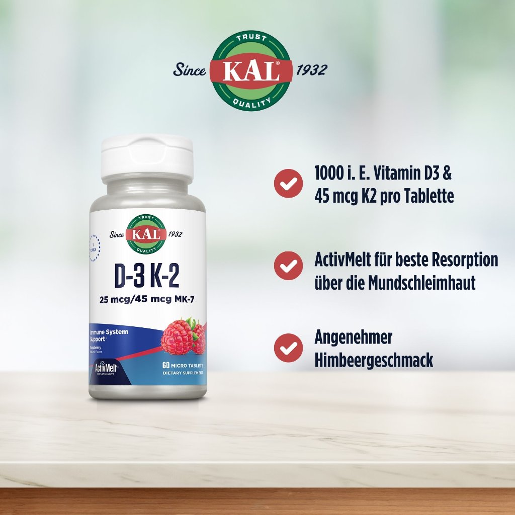 KAL Vitamin D3 K2 1000 i. E. / 45 mcg ActivMelt