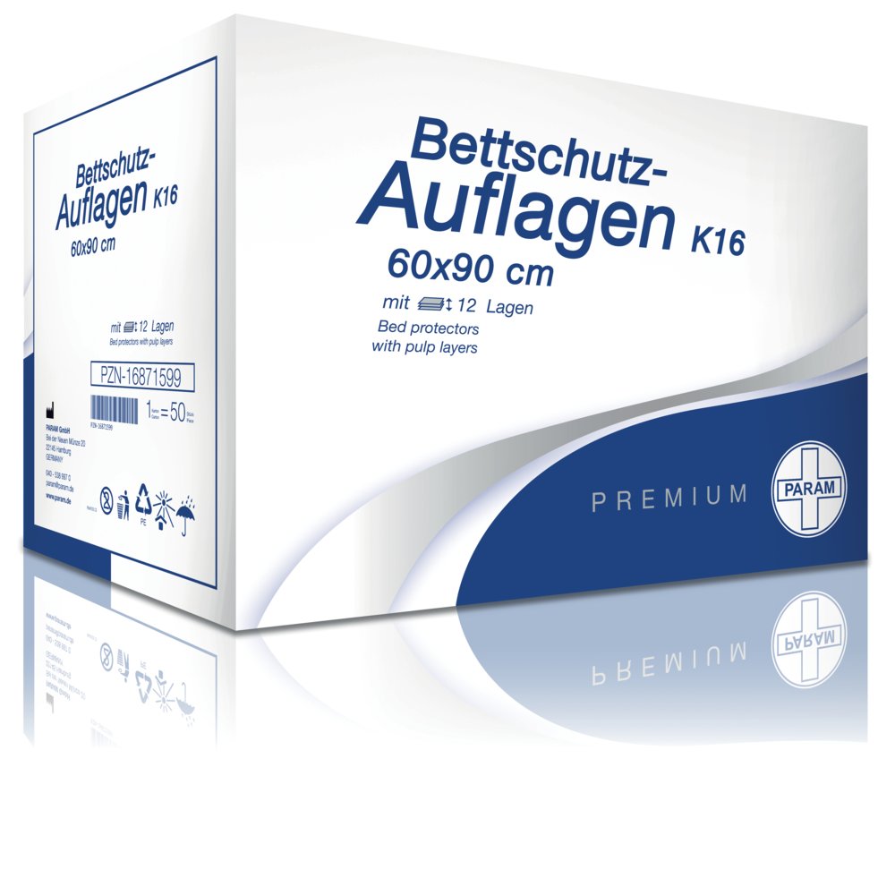 PARAM PREMIUM Einmal-Bettschutzauflage K16 12-lagig 60 x 90 cm, 50 Stück (auch als Wickelunterlage geeignet)