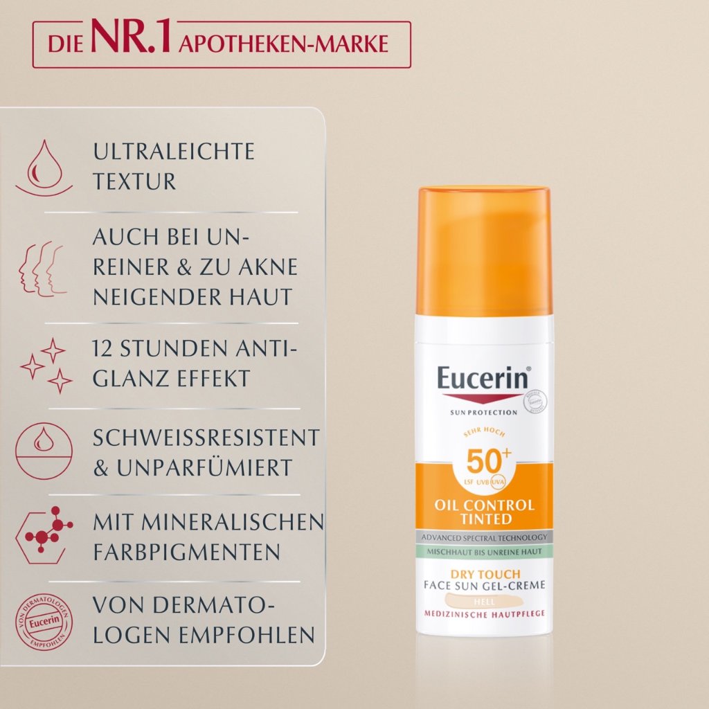EUCERIN Sun Oil Control tinted Creme LSF 50+ hell