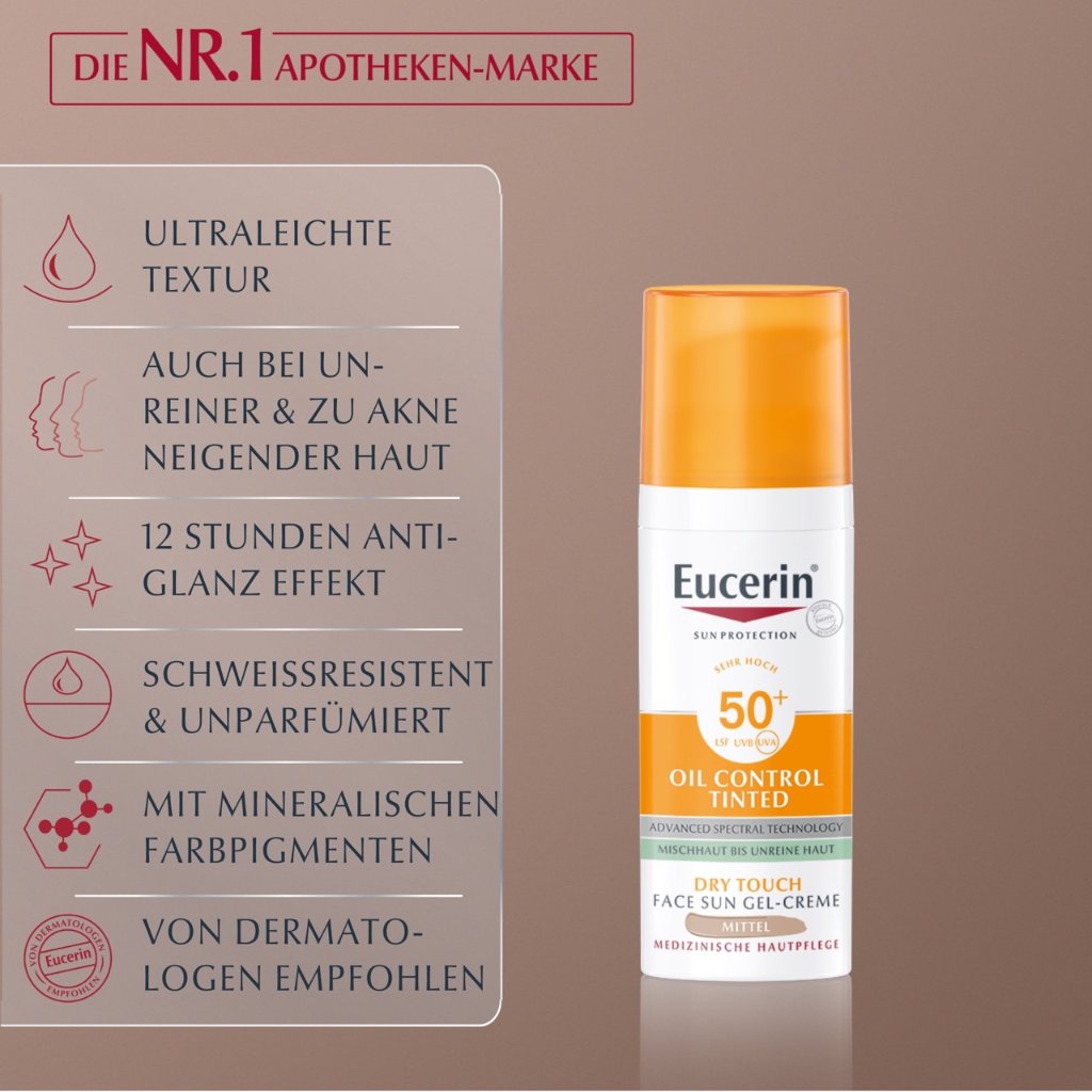EUCERIN Sun Oil Control tinted Creme LSF 50+ mitt.