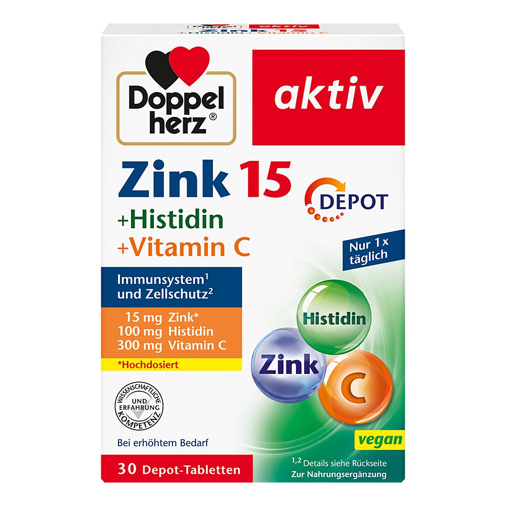 DOPPELHERZ Zink 15 mg+Histidin+Vit.C Depot aktiv