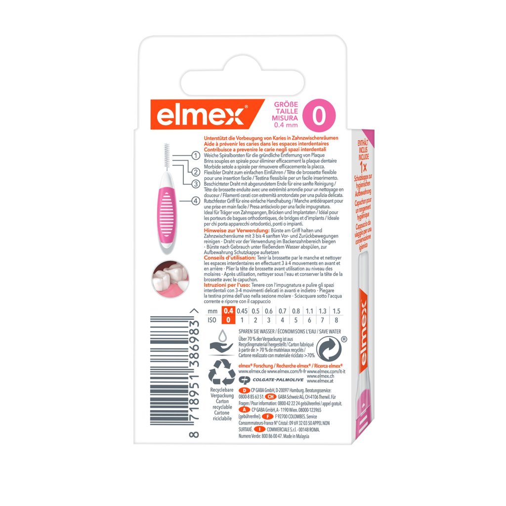 ELMEX Interdentalbürsten ISO Gr.0 0,4 mm rosa