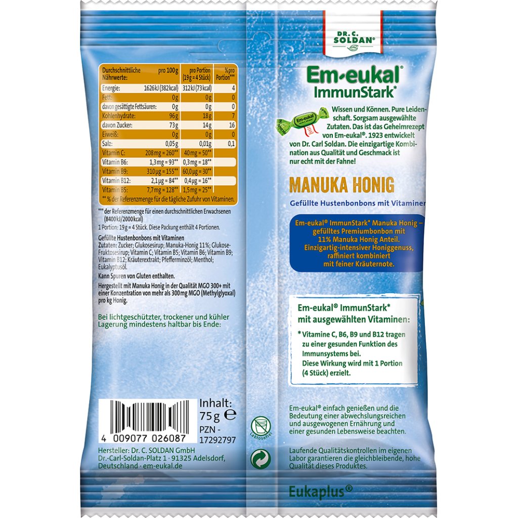 EM-EUKAL Bonbons Manuka-Honig gefüllt zuckerhaltig