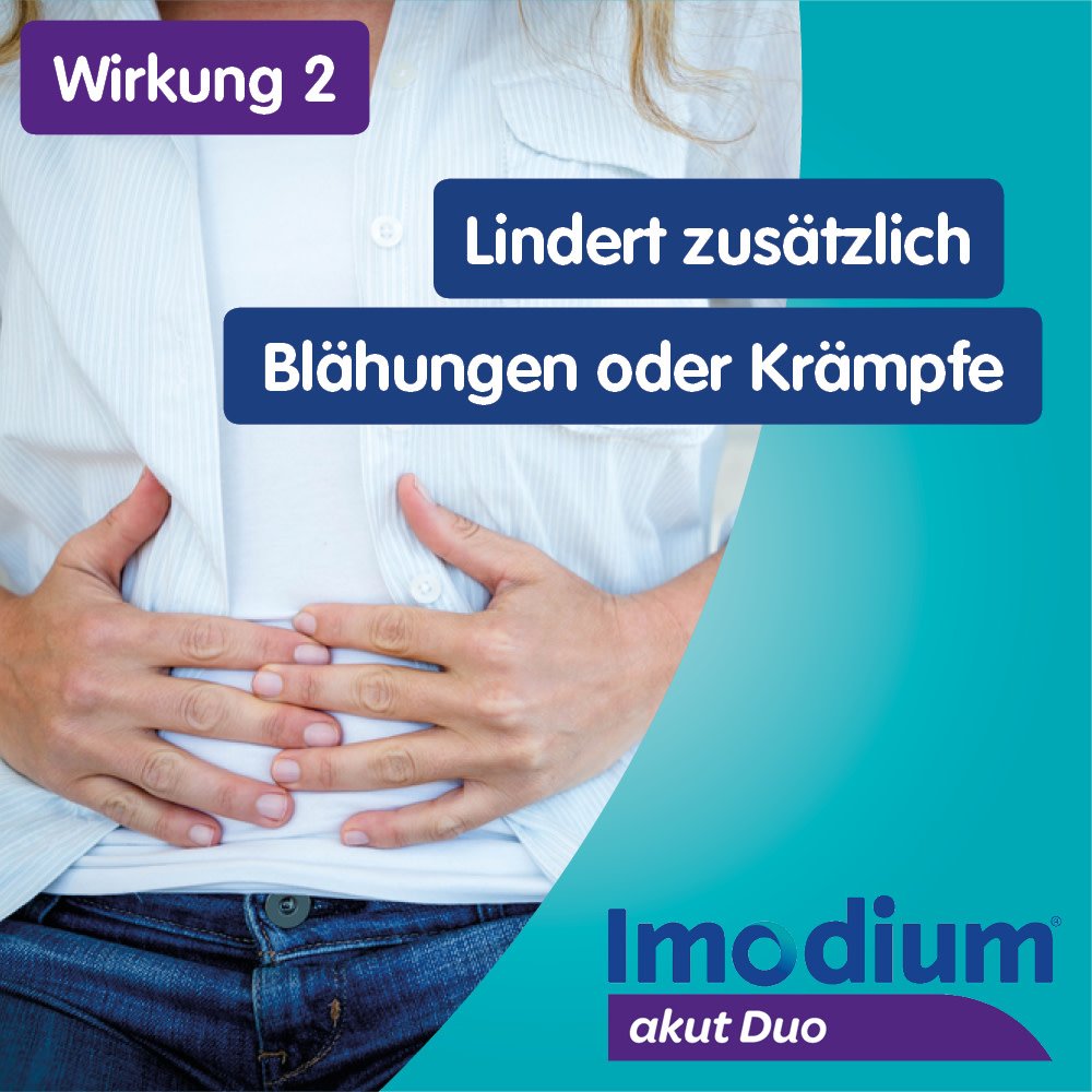 Imodium® akut Duo Tabletten bei akutem Durchfall mit Blähungen oder Krämpfen