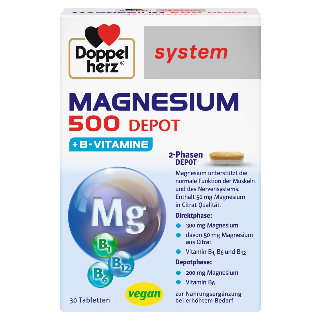 Doppelherz system Magnesium 500 DEPOT + B-Vitamine
