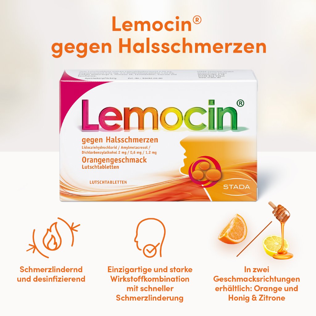 LEMOCIN gegen Halsschmerzen Orangengeschmack Lut.