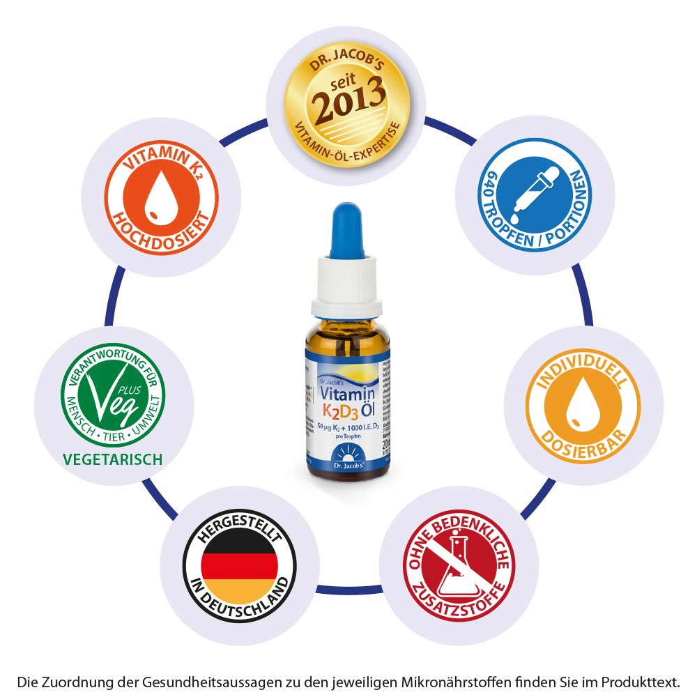 Dr. Jacob's Vitamin K2D3 Öl 1000 IE/50 mcg D3+K2 640 Tropfen