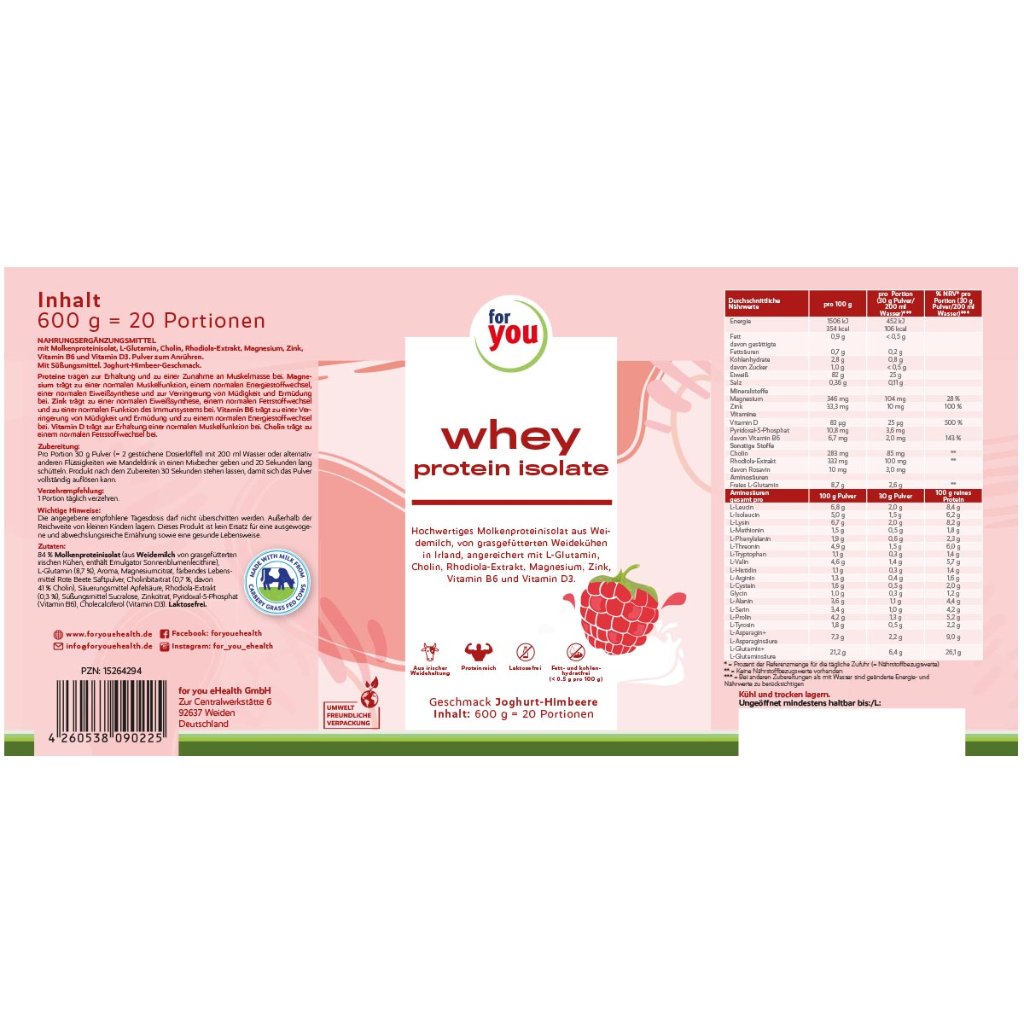 FOR YOU whey protein isolate Joghurt-Himbeere Plv.