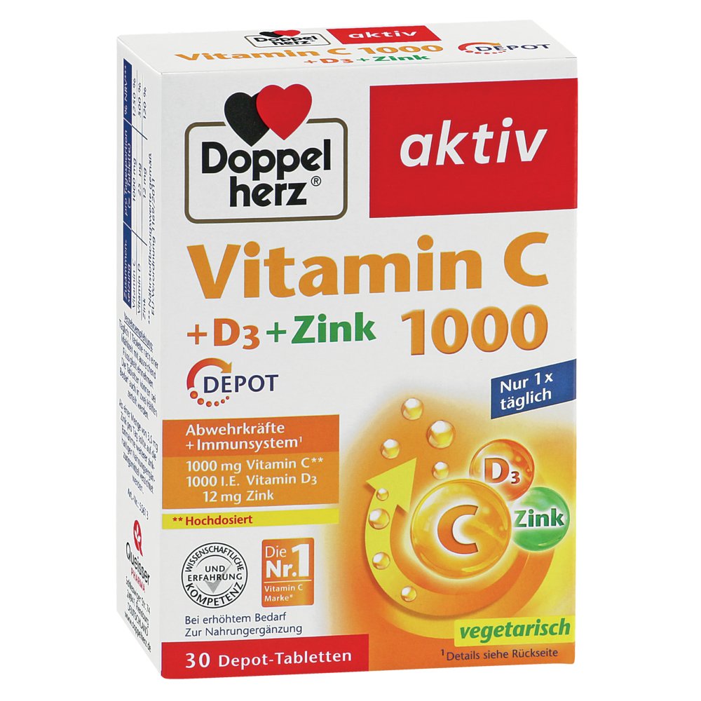 DOPPELHERZ Vitamin C 1000+D3+Zink Depot Tabletten