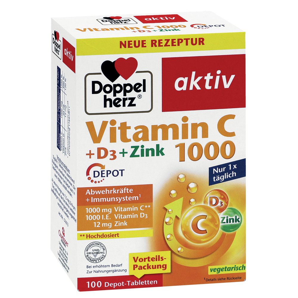 DOPPELHERZ Vitamin C 1000+D3+Zink Depot Tabletten