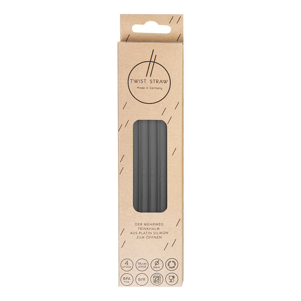 MEHRWEG-TRINKHALME Silikon 8 mm/19 cm schwarz klar