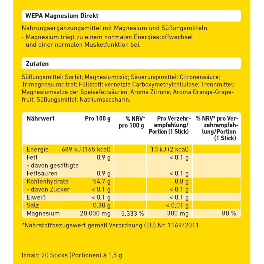WEPA Magnesium Direkt Sticks, 20er Pack.