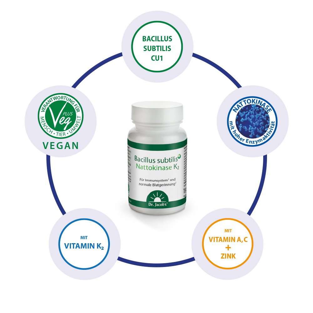 Bacillus subtilis plus Nattokinase-Enzym Vitamin K2 vegan