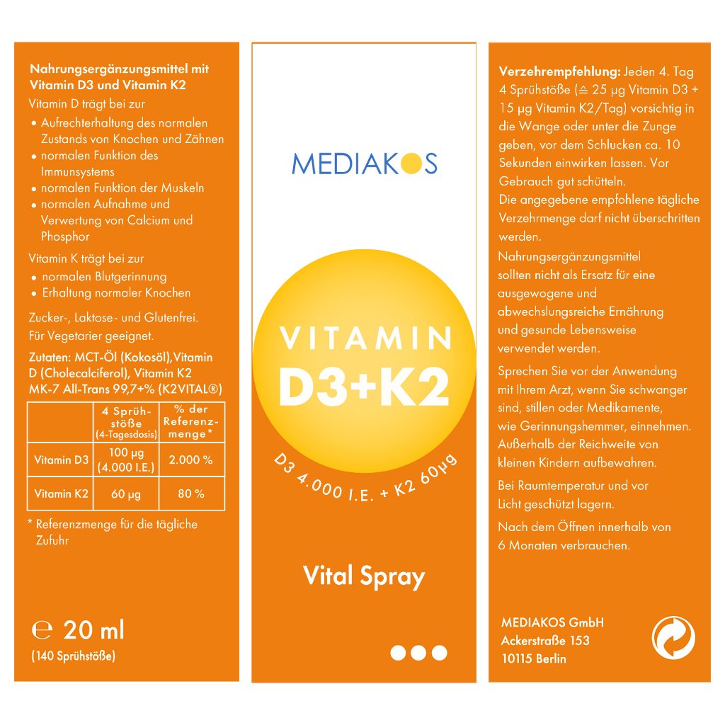 Vitamin D3 + K2 4000 I.E. 60 µg Mediakos® Vital Spray