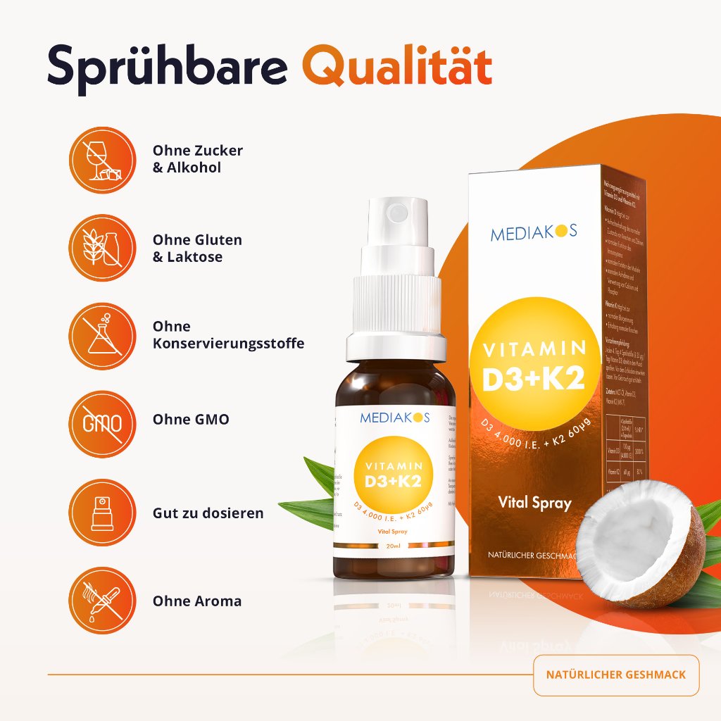 Mediakos® Vitamin D3 + K2 4000 I.E. / 60 µg Vital Spray