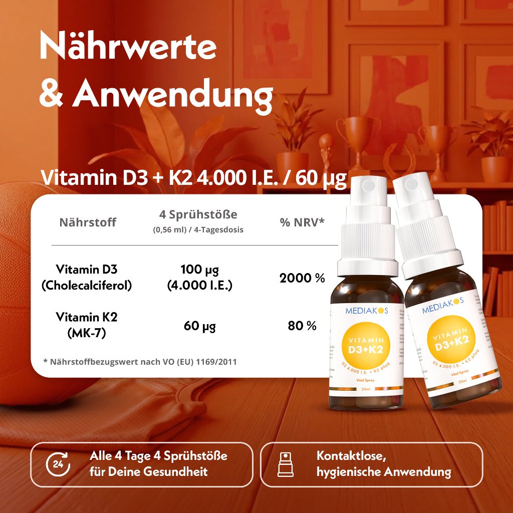 Mediakos® Vitamin D3 + K2 4000 I.E. / 60 µg Vital Spray