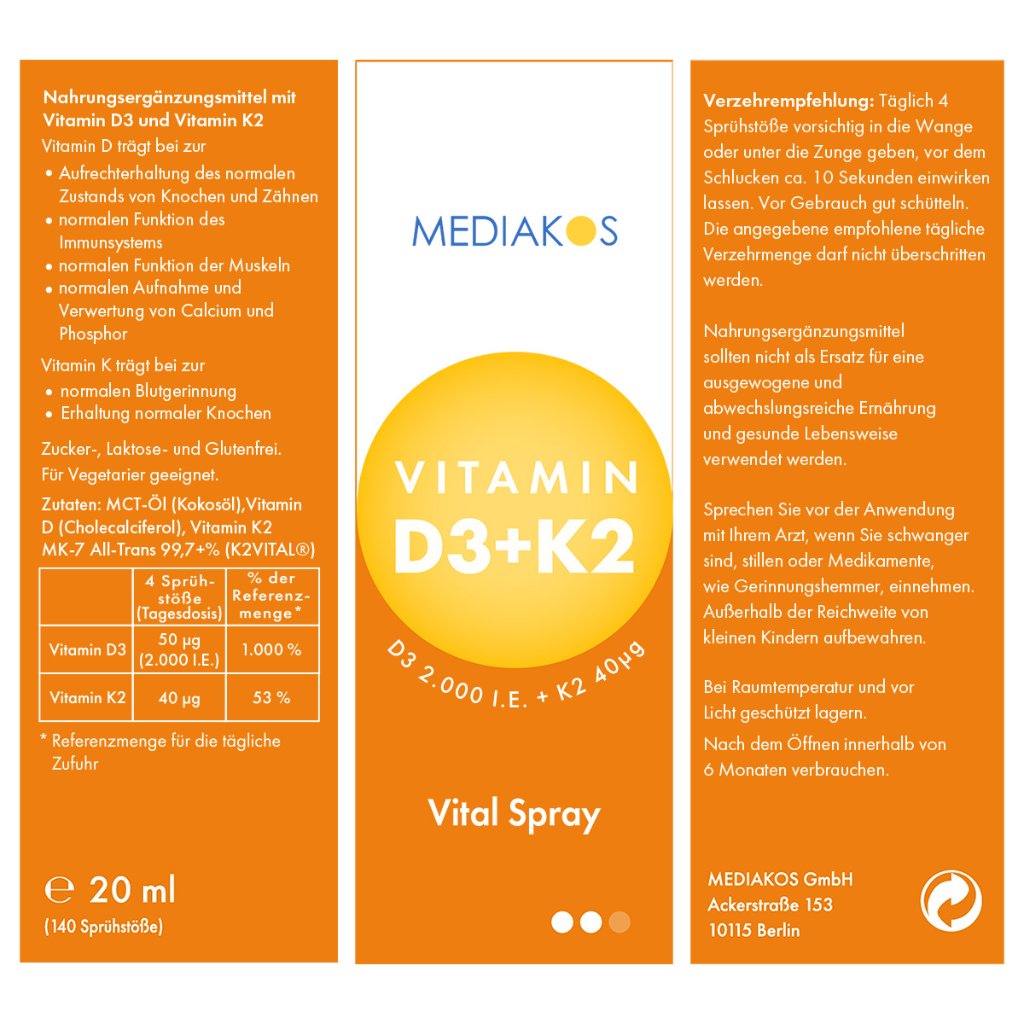 Vitamin D3 + K2 2000 I.E. 40 µg Mediakos® Vital Spray