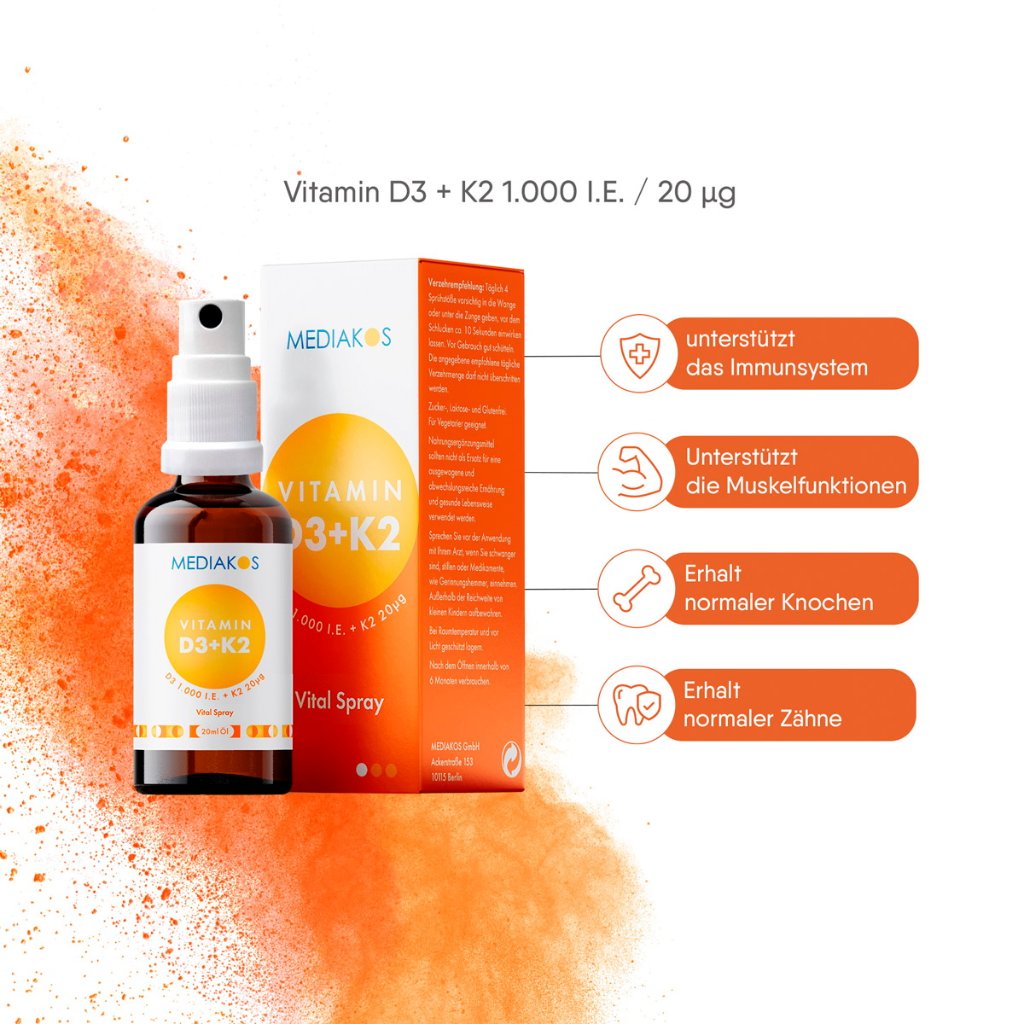 Vitamin D3 + K2 1000 I.E. 20 µg Mediakos® Vital Spray