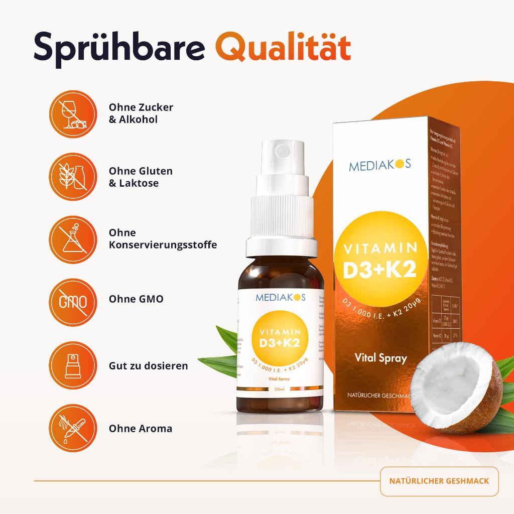 Mediakos® Vitamin D3 + K2 1000 I.E./ 20 µg Vital Spray
