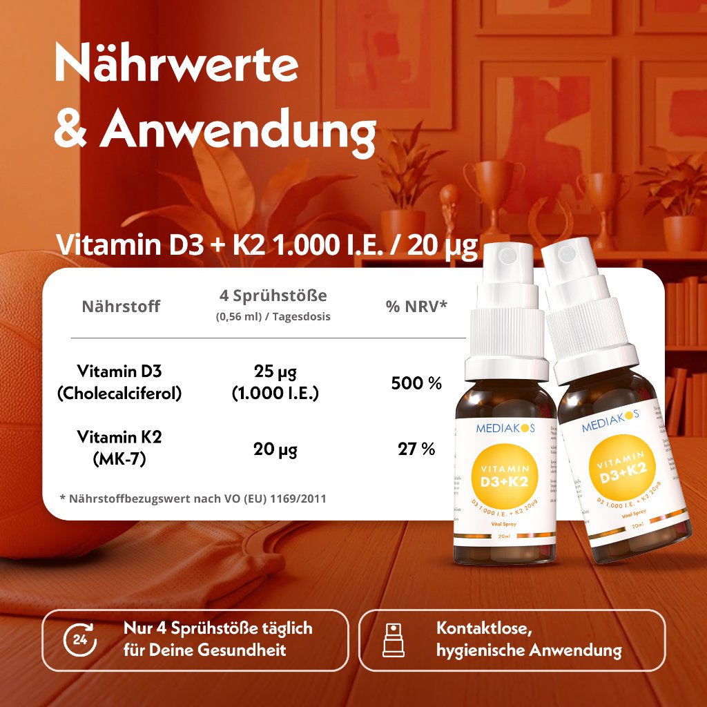 Mediakos® Vitamin D3 + K2 1000 I.E./ 20 µg Vital Spray