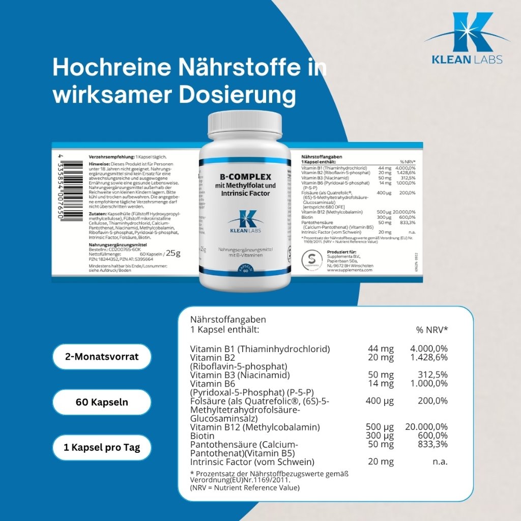 Klean Labs B-Complex mit Methylfolat + Intrinsic F