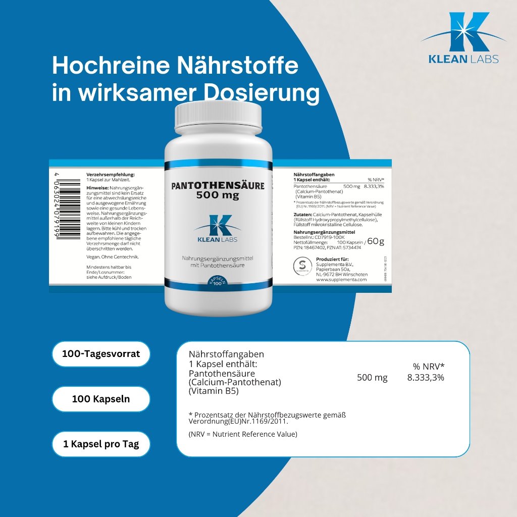 Klean Labs Pantothensäure (B5) 500 mg