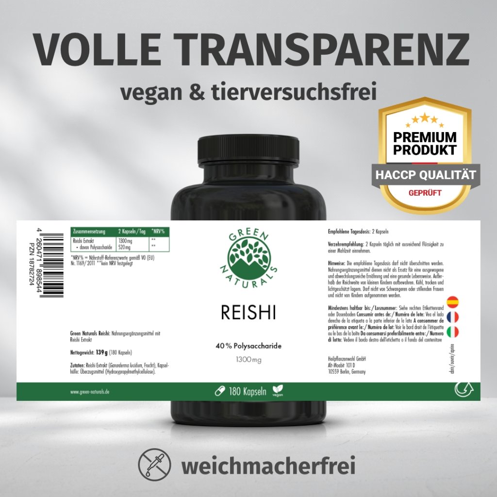GREEN NATURALS Reishi 650 mg hochdosiert vegan