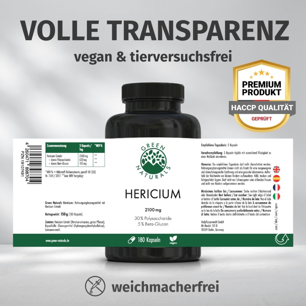 GREEN NATURALS Lions Mane Hericium 2100 mg vegan