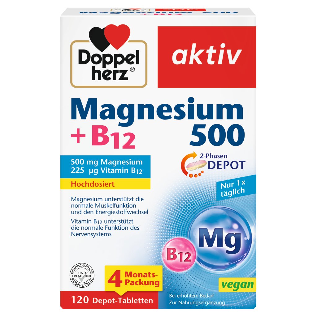 Doppelherz Magnesium 500 + B12 2-Phasen DEPOT
