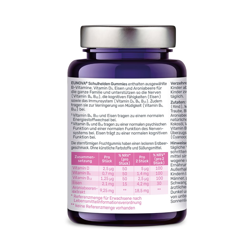 EUNOVA® Schulhelden Gummies: Multivitamine für Kinder mit Eisen und Erdbeergeschmack